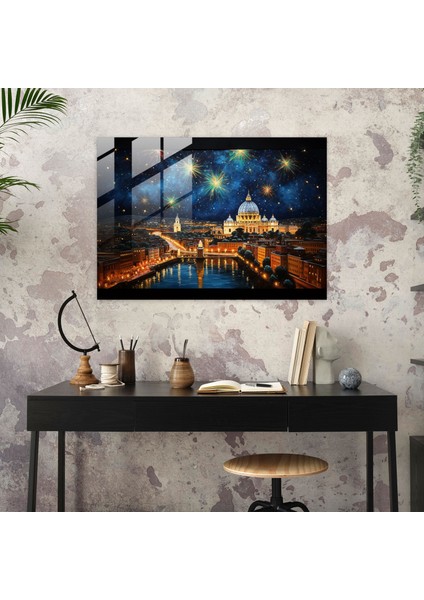 Vatikan Cam Baskı: Vatikan Şehri Gece Manzarası - Vatikan, Modern Sanat, Cam Duvar Sanatı, Vatikan Şehri Manzarası, 45X30 modelleri