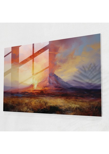 Gün Batımı Volkanı Cam Baskı - Volkan, Duvar Süslemesi, Ev Dekorasyonu, Gün Batımında Volkan, 45X30
