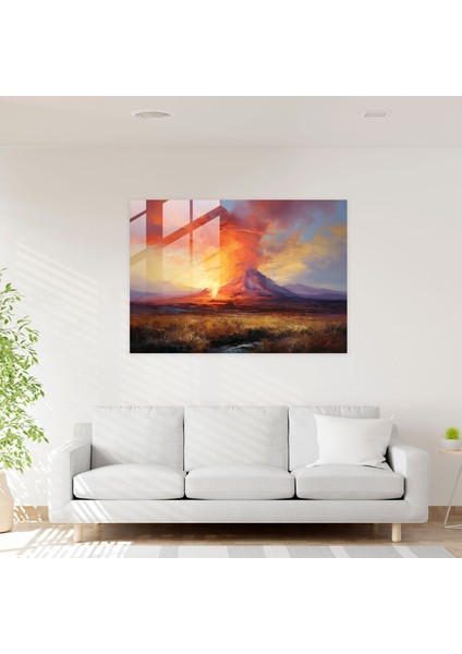 Gün Batımı Volkanı Cam Baskı - Volkan, Duvar Süslemesi, Ev Dekorasyonu, Gün Batımında Volkan, 45X30 fiyatları