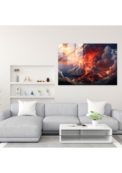 Gerçekçi Volkan Cam Duvar Sanatı - Volkan, Volkanik Manzara, Cam Sanatı, Gerçekçi Dijital Sanat, 45X30 fiyatları