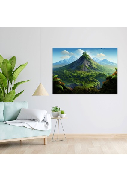 Uyuyan Volkan Duvar Sanatı - Volkan, Gerçekçi Illüstrasyon, Volkan Duvar Süslemesi, Kanvas, 50X30 modelleri