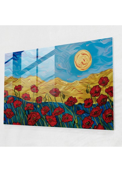 Vincent Van Gogh Cam Duvar Sanatı - Gelincik Tarlası - Vincent Van Gogh, Cam Sanatı, Modern Sanat, Ev Dekorasyonu, 45X30