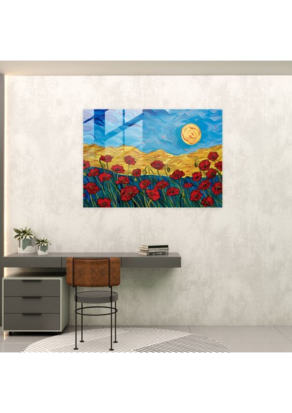Vincent Van Gogh Cam Duvar Sanatı - Gelincik Tarlası - Vincent Van Gogh, Cam Sanatı, Modern Sanat, Ev Dekorasyonu, 45X30 fiyatları