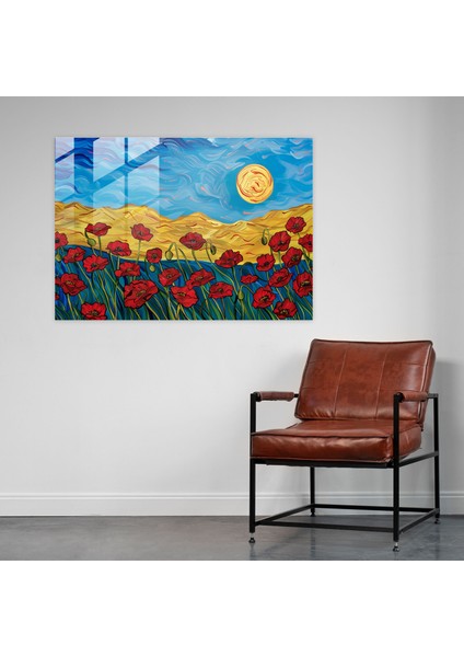 Vincent Van Gogh Cam Duvar Sanatı - Gelincik Tarlası - Vincent Van Gogh, Cam Sanatı, Modern Sanat, Ev Dekorasyonu, 45X30 modelleri
