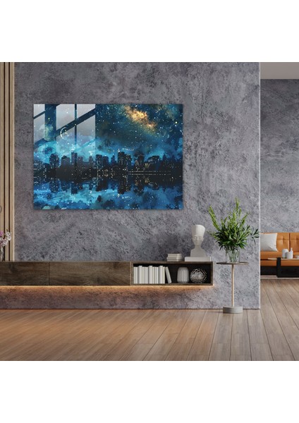 Vincent Van Gogh Cam Baskı: Yıldızlı Gece Şehir Manzarası Cam Duvar Sanatı - Vincent Van Gogh, Cam Sanatı, Cam Duvar Sanatı, Vincent Van Gogh, 45X30 modelleri