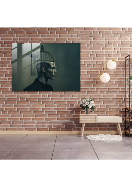Kuş Kafesi Adam Cam Sanatı - Gerçeküstücülük Sanatı, Duvar Süslemesi, Cam Sanatı, Gerçeküstücülük Sanatı, 45X30