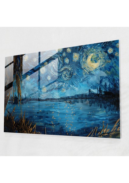 Vincent Van Gogh Cam Sanatı - Rhône Üzerinde Yıldızlı Gece - Vincent Van Gogh, Cam Sanatı, Duvar Dekorasyonu, Modern Sanat, 45X30