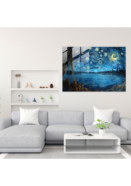 Vincent Van Gogh Cam Sanatı - Rhône Üzerinde Yıldızlı Gece - Vincent Van Gogh, Cam Sanatı, Duvar Dekorasyonu, Modern Sanat, 45X30 fiyatları