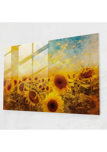 Vincent Van Gogh Cam Duvar Sanatı - Tarlada Ayçiçekleri - Vincent Van Gogh, Modern Sanat, Cam Sanatı, Ev Dekorasyonu, 45X30