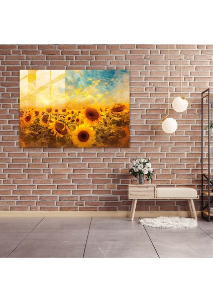 Vincent Van Gogh Cam Duvar Sanatı - Tarlada Ayçiçekleri - Vincent Van Gogh, Modern Sanat, Cam Sanatı, Ev Dekorasyonu, 45X30