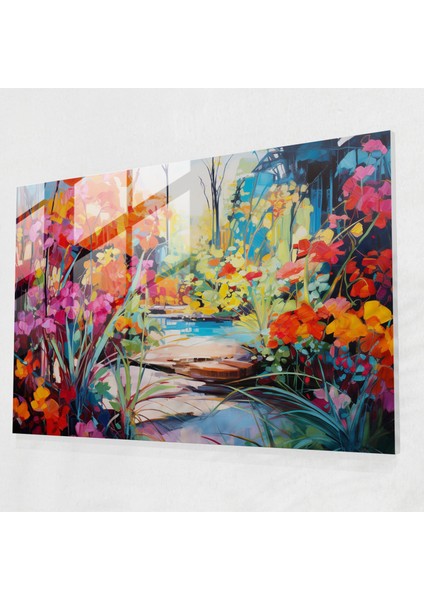 Canlı Zen Bahçesi Cam Baskı - Zen Bahçesi, Ev Dekorasyonu, Cam Duvar Sanatı, Canlı Renk Paleti, 45X30