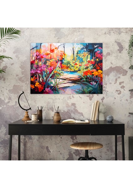 Canlı Zen Bahçesi Cam Baskı - Zen Bahçesi, Ev Dekorasyonu, Cam Duvar Sanatı, Canlı Renk Paleti, 45X30 fiyatları