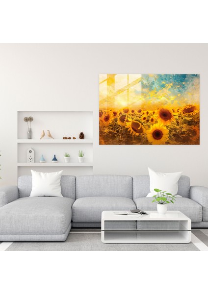 Vincent Van Gogh Cam Duvar Sanatı - Tarlada Ayçiçekleri - Vincent Van Gogh, Modern Sanat, Cam Sanatı, Ev Dekorasyonu, 45X30