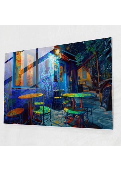 Vincent Van Gogh Cam Baskı - Gece Kafe Terası - Vincent Van Gogh, Duvar Dekorasyonu, Vincent Van Gogh, Cam Sanatı, 45X30