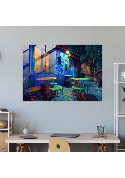 Vincent Van Gogh Cam Baskı - Gece Kafe Terası - Vincent Van Gogh, Duvar Dekorasyonu, Vincent Van Gogh, Cam Sanatı, 45X30 fiyatları