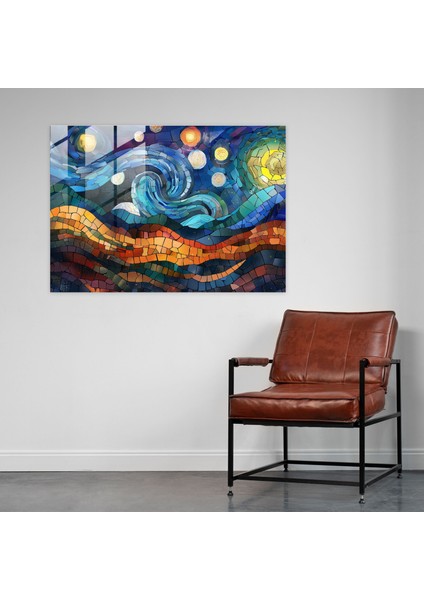 Vincent Van Gogh Cam Tablo - Yıldızlı Gece Gökyüzü - Vincent Van Gogh, Cam Sanatı, Cam Duvar Sanatı, Ev Dekorasyonu, 45X30 fiyatları