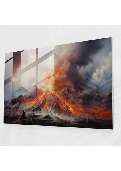 Volkan Duvar Süslemesi - Volkan, Ateşli Volkan, Volkan Duvar Süslemesi, Cam Sanatı, 45X30