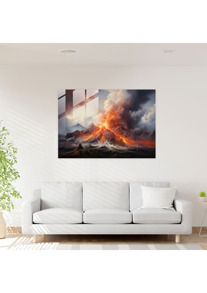 Volkan Duvar Süslemesi - Volkan, Ateşli Volkan, Volkan Duvar Süslemesi, Cam Sanatı, 45X30 modelleri