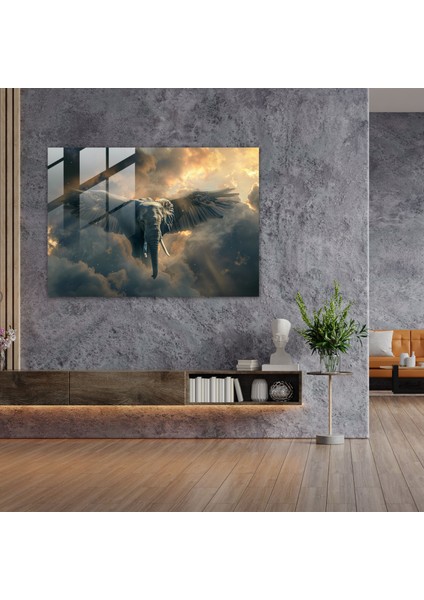 Uçan Fil Cam Baskı Ev ​​dekorasyonu - Gerçeküstücülük Sanatı, Gerçeküstücülük Sanatı, Ev Dekorasyonu, Modern Sanat, 45X30 modelleri