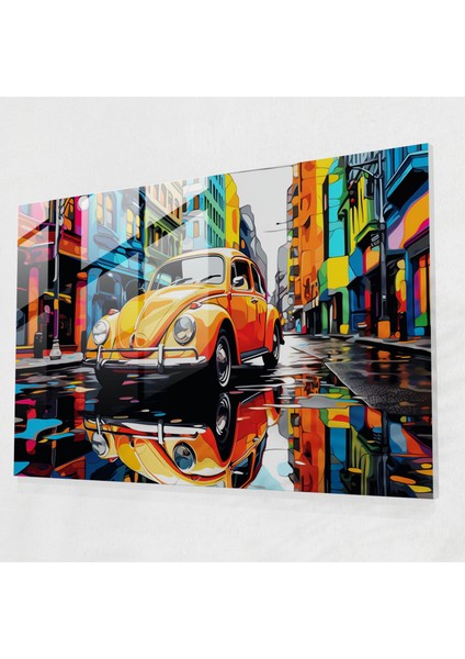 Pop Art Volkswagen Beetle Cam Baskı - Volkswagen Beetle, Pop Art, Ev Dekorasyonu, Cam Sanatı, 45X30