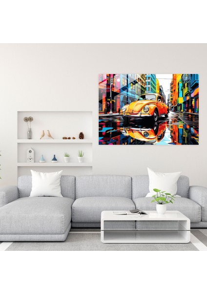 Pop Art Volkswagen Beetle Cam Baskı - Volkswagen Beetle, Pop Art, Ev Dekorasyonu, Cam Sanatı, 45X30 fiyatları