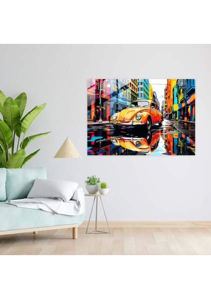 Pop Art Volkswagen Beetle Cam Baskı - Volkswagen Beetle, Pop Art, Ev Dekorasyonu, Cam Sanatı, 45X30 modelleri
