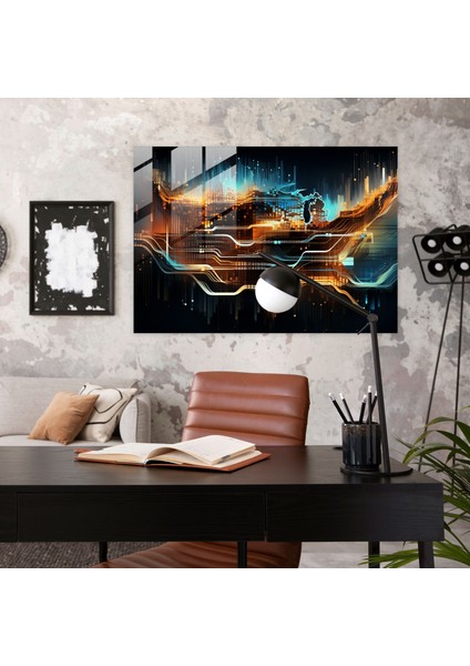 Fütüristik Abd Haritası Cam Baskı - Amerika Birleşik Devletleri Haritası, Modern Sanat, Cam Duvar Sanatı, Dinamik Hareket, 90X60 fiyatları