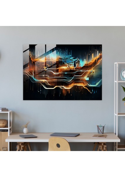 Fütüristik Abd Haritası Cam Baskı - Amerika Birleşik Devletleri Haritası, Modern Sanat, Cam Duvar Sanatı, Dinamik Hareket, 90X60 modelleri