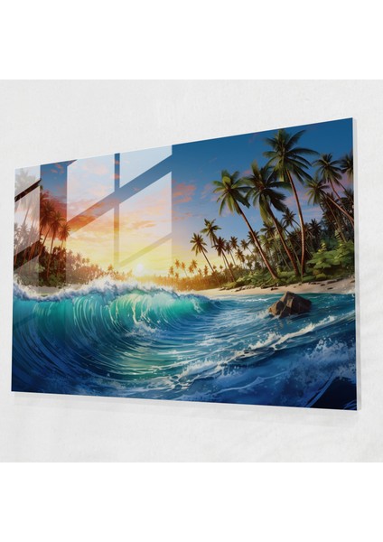 Sörf Ev Dekorasyonu - Sörf, Göz Alıcı, Çağdaş Dijital Sanat Eseri, Cam Duvar Sanatı, 45X30
