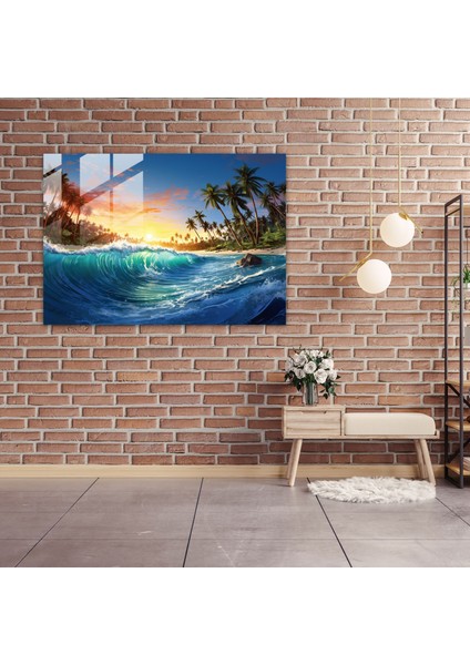 Sörf Ev Dekorasyonu - Sörf, Göz Alıcı, Çağdaş Dijital Sanat Eseri, Cam Duvar Sanatı, 45X30 fiyatları