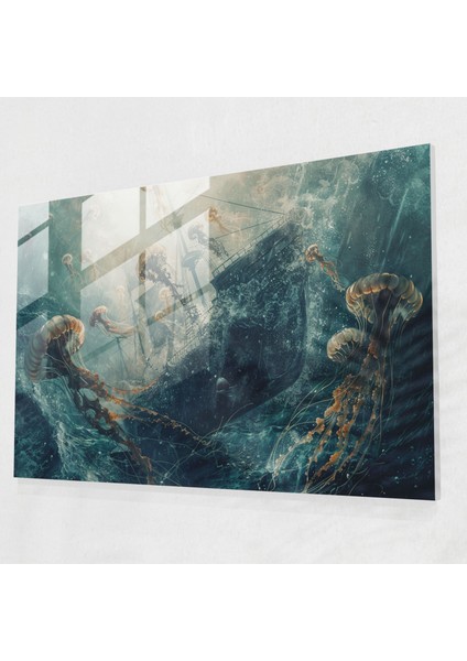 Sürrealizm Sanatı Cam Baskı - Sürrealizm Sanatı, Modern Sanat, Duvar Dekorasyonu, Denizanası, 45X30