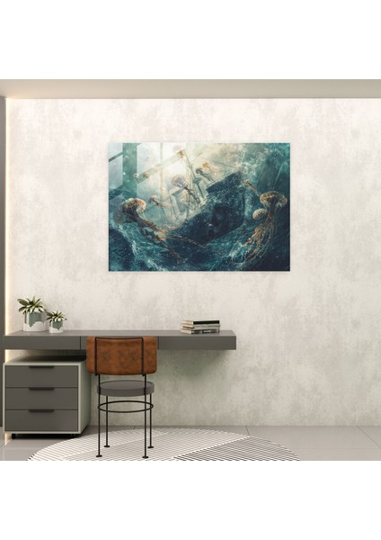 Sürrealizm Sanatı Cam Baskı - Sürrealizm Sanatı, Modern Sanat, Duvar Dekorasyonu, Denizanası, 45X30 fiyatları