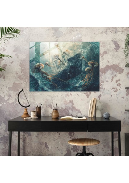 Sürrealizm Sanatı Cam Baskı - Sürrealizm Sanatı, Modern Sanat, Duvar Dekorasyonu, Denizanası, 45X30 modelleri