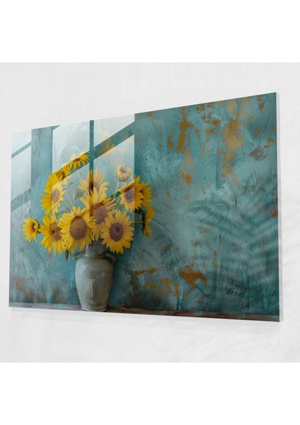 Vincent Van Gogh Cam Duvar Sanatı - Vazoda Ayçiçekleri - Vincent Van Gogh, Cam Sanatı, Cam Baskı, Modern Sanat, 45X30