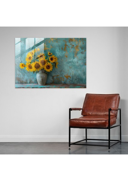 Vincent Van Gogh Cam Duvar Sanatı - Vazoda Ayçiçekleri - Vincent Van Gogh, Cam Sanatı, Cam Baskı, Modern Sanat, 45X30