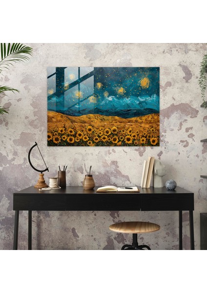 Vincent Van Gogh Cam Tablo - Yıldızlı Gece Gökyüzü - Vincent Van Gogh, Cam Duvar Sanatı, Ev Dekorasyonu, Vincent Van Gogh, 45X30 fiyatları