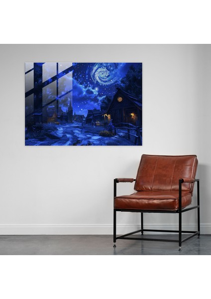 Vincent Van Gogh Cam Baskı - Yıldızlı Gecenin Altında Huzurlu Köy - Vincent Van Gogh, Cam Baskı, Ev Dekorasyonu, Vincent Van Gogh, 45X30 fiyatları