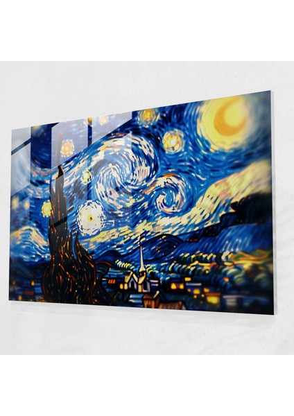 Vincent Van Gogh Cam Sanatı - Yıldızlı Gece - Vincent Van Gogh, Cam Baskı, Duvar Dekorasyonu, Cam Duvar Sanatı, 45X30