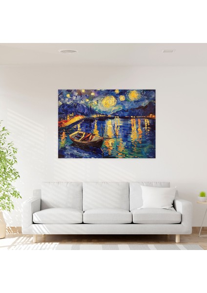 Rhone Üzerinde Yıldızlı Gece Kanvas Tablo - Vincent Van Gogh, Duvar Sanatı, Duvar Dekorasyonu, Kanvas Tablo, 50X30