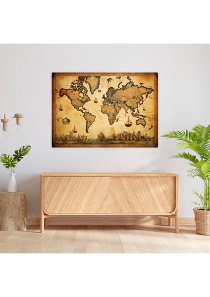 Vintage Dünya Haritası Duvar Dekorasyonu - Dünya Haritası, Duvar Dekorasyonu, Dokular, Detaylar, 50X30 modelleri