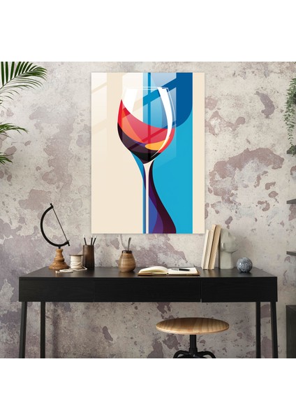 Şarap Kadehi Baskı - Çağdaş Grafik Cam Duvar Sanatı - Şarap, Temiz Çizgiler, Stilize, Ev Dekorasyonu, 30X45 modelleri