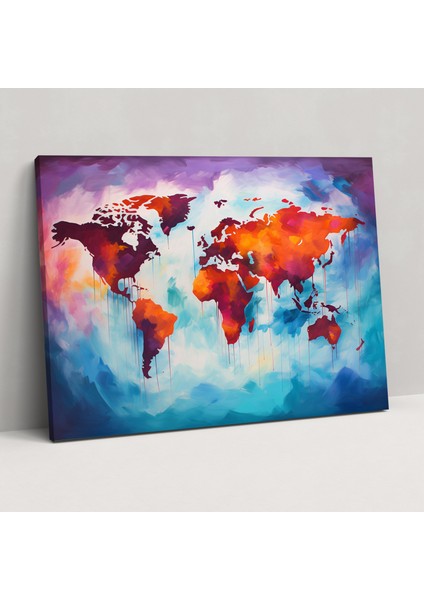 Sanatsal Dünya Haritası Duvar Tablosu - Dünya Haritası, Kanvas Tablo, Dünya Haritası, Duvar Dekorasyonu, 50X30