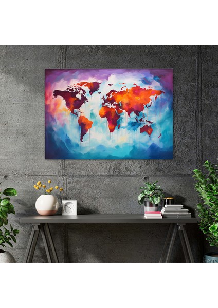 Sanatsal Dünya Haritası Duvar Tablosu - Dünya Haritası, Kanvas Tablo, Dünya Haritası, Duvar Dekorasyonu, 50X30 fiyatları