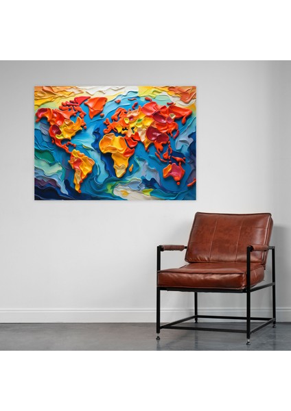 Çağdaş Dünya Haritası Duvar Tablosu - Dünya Haritası, Ev Dekorasyonu, Duvar Dekorasyonu, Kanvas Tablo, 50X30 modelleri