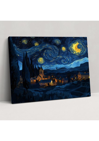 Vincent Van Gogh Yıldızlı Gece Köyü Kanvas Tablo - Vincent Van Gogh, Vincent Van Gogh, Ev Dekorasyonu, Kanvas Tablo, 100X70