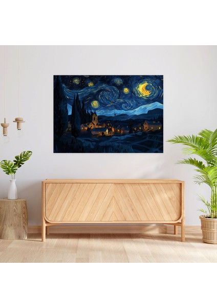Vincent Van Gogh Yıldızlı Gece Köyü Kanvas Tablo - Vincent Van Gogh, Vincent Van Gogh, Ev Dekorasyonu, Kanvas Tablo, 100X70 fiyatları