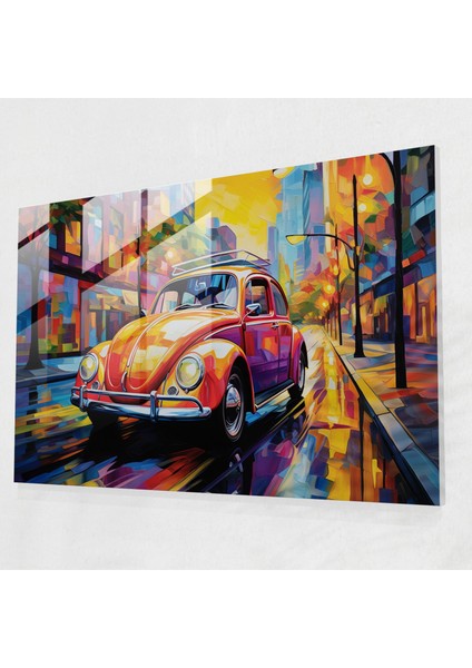 Painted Anarchy Volkswagen Beetle Cam Baskı - Volkswagen Beetle, Modern Sanat, Gün Batımı, Cam Duvar Tablosu, 35X25