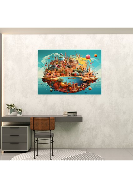 Dijital Sanat Dünya Haritası Kanvas Tablo - Dünya Haritası, Canlı, Kanvas, Dünya Haritası, 50X30 fiyatları