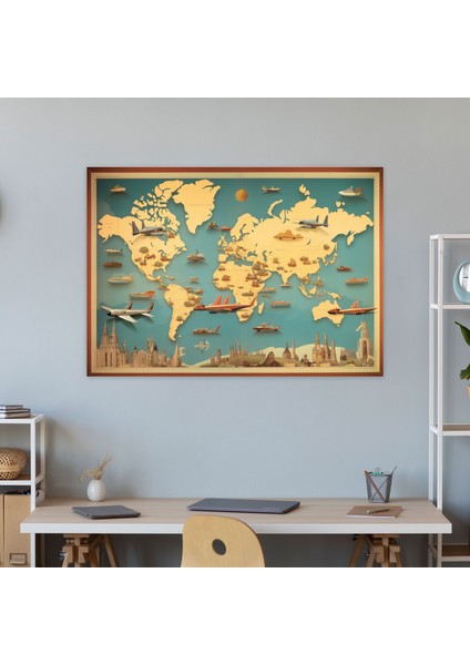 Retro Dünya Haritası Duvar Tablosu - Dünya Haritası, Duvar Dekorasyonu, Kanvas Tablo, Kanvas Tablo, 50X30 fiyatları
