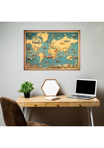 Retro Dünya Haritası Duvar Tablosu - Dünya Haritası, Duvar Dekorasyonu, Kanvas Tablo, Kanvas Tablo, 50X30 modelleri